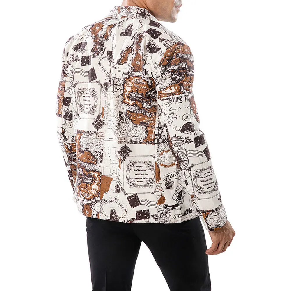 

Hirigin Men Blazer Casual Slim Fit One Button Mens Suits 2018 Steampunk Men Fashion Men's Pritned Outwear Blazer Clothes New