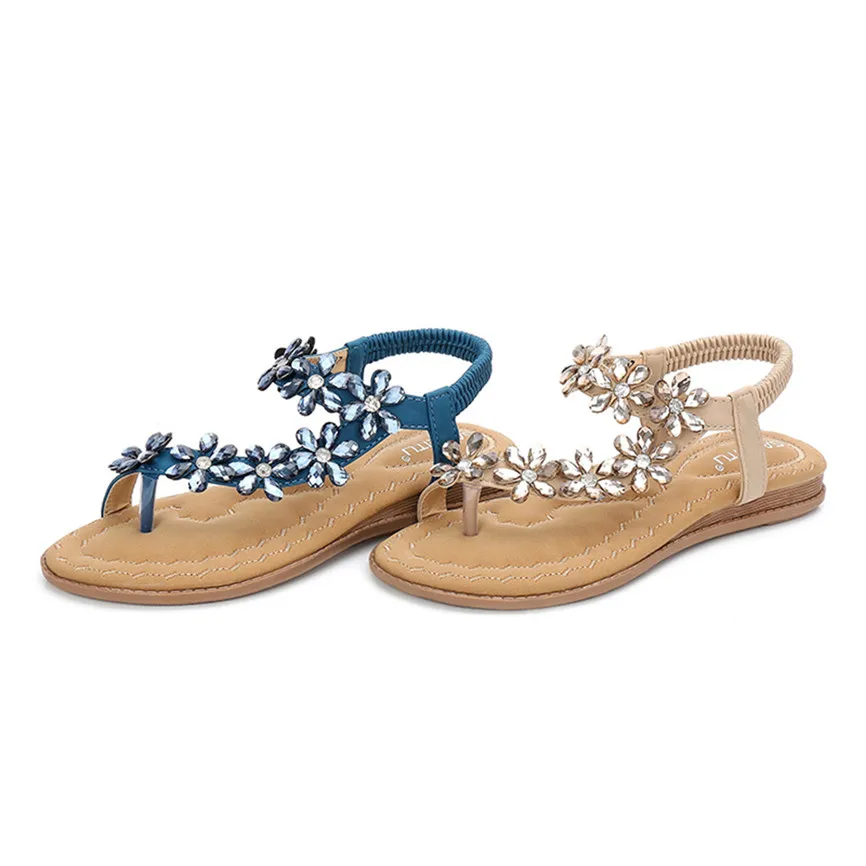 Women Ladies 2019 Summer New Fashion Floral Crystal Elastic Band Flip Flops Wedge Sandals Beach Shoes Style For M#3 | Обувь