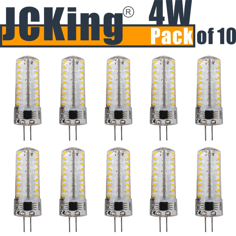 JCKing (упаковка из 10) 4 Вт G4 Светодиодная лампа 72 SMD 3014 светодиодов AC120V/220 В теплый