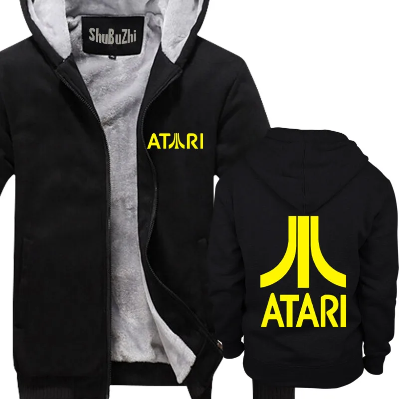 Мужская хлопковая толстовка Atari-Антрацит с логотипом Толстая флисовая капюшоном