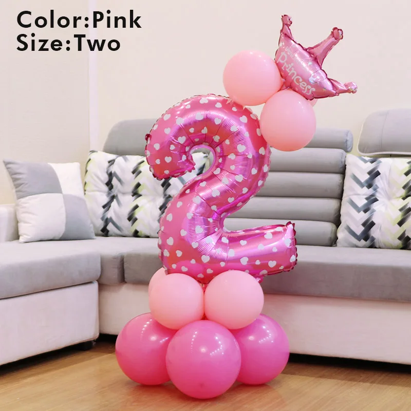 pink two 1 шт Синий Розовый латексный номер мини-корона Длинный Патч надувной шар набор шары Дети мальчик девочка воздушные шары для дня рождения вечеринки украшения - Цвет: pink two