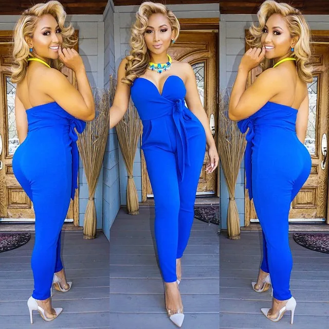 Сексуальный Синий Облегающий комбинезон бандо без бретелек облегающий Боди