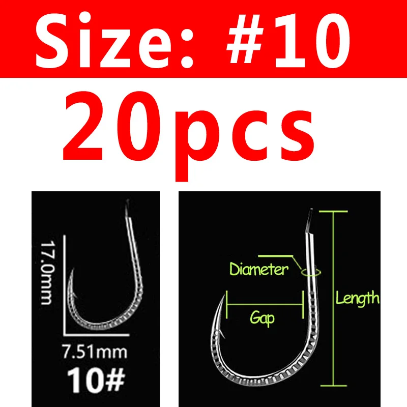 Size 10 Bimoo 20 шт./пакет Экстра сильный хвостовик кованый крючок для ловли карпа высокоуглеродистой стали снаряжение рыболовное крючки - Цвет: Size 10