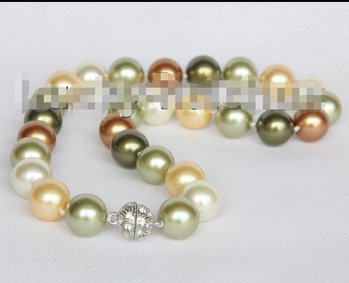 Горячий продавать&gt 17 &quot14 мм круглый зеленый желтый кофе south sea shell жемчуг