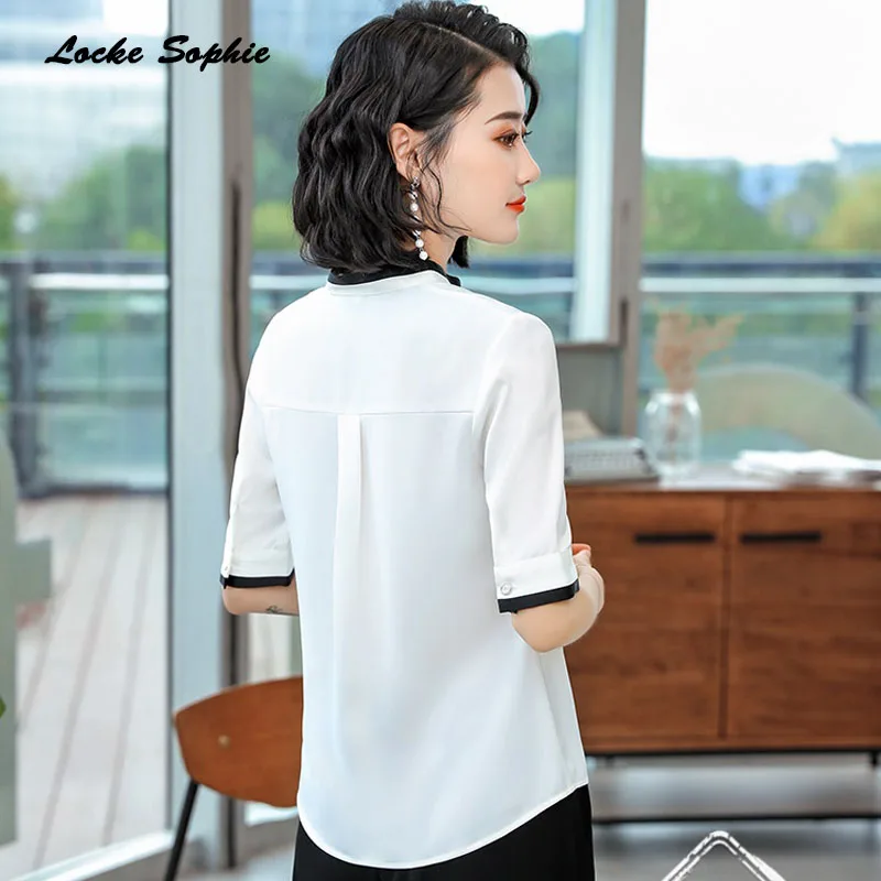 1pcs Ladies Plus size Slim fit blouses tops 2019 Summer Fashion cotton blend Splicing V-neck Primer shirts women's Skinny |