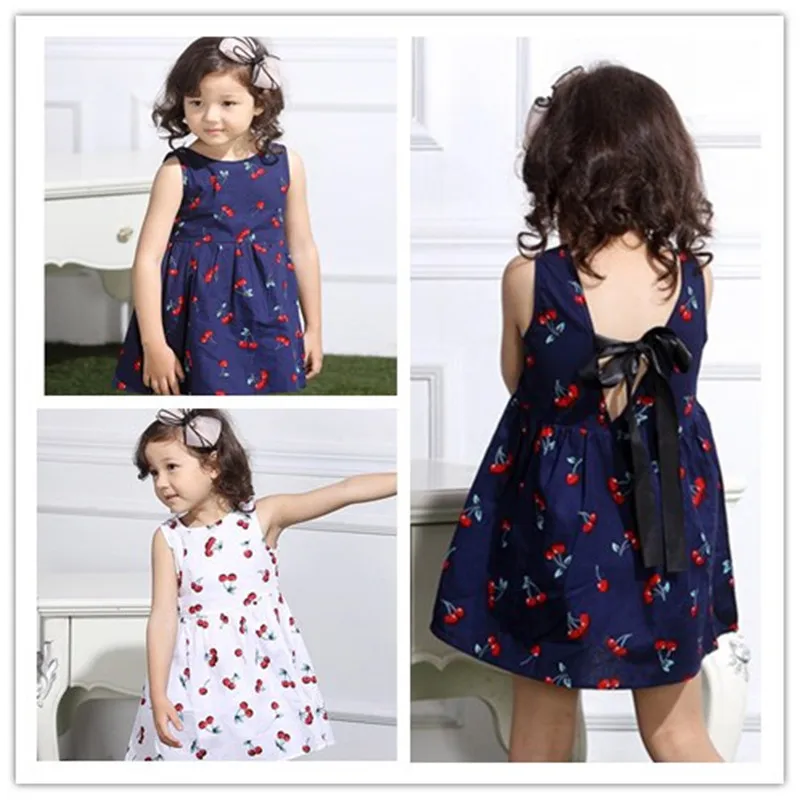 Новые летние платья для девочек детская одежда без рукавов с милыми вишнями