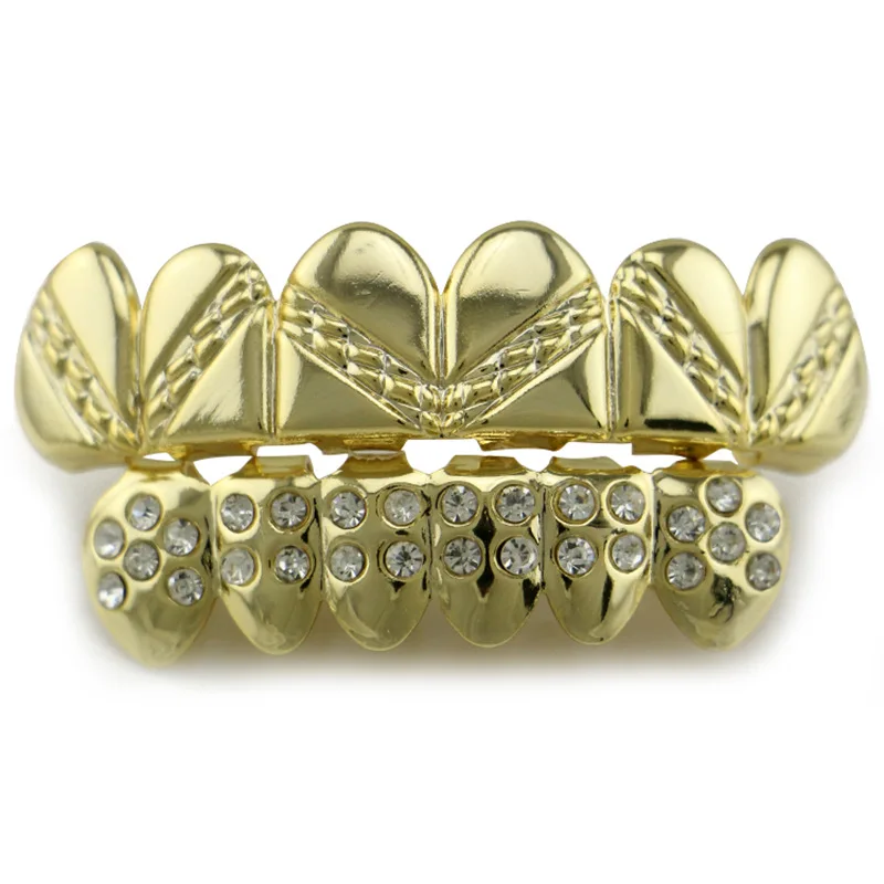 В Стиле Хип хоп ЗУБЫ Grillz Gold серебро Цвет Топ зубов и нижней части Шапки волна зуб