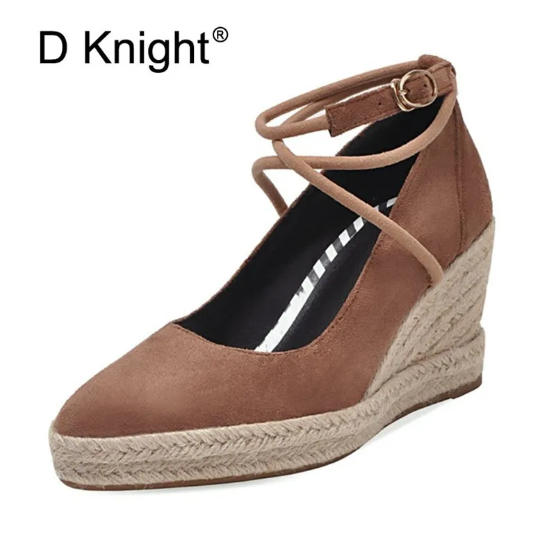 

D Knight Large Sizes 33-41 Wedges High Heels Party Wedding Pumps Shoes Ankle Strap Platform Women Shoes Sexy Ladies Woman Pumps