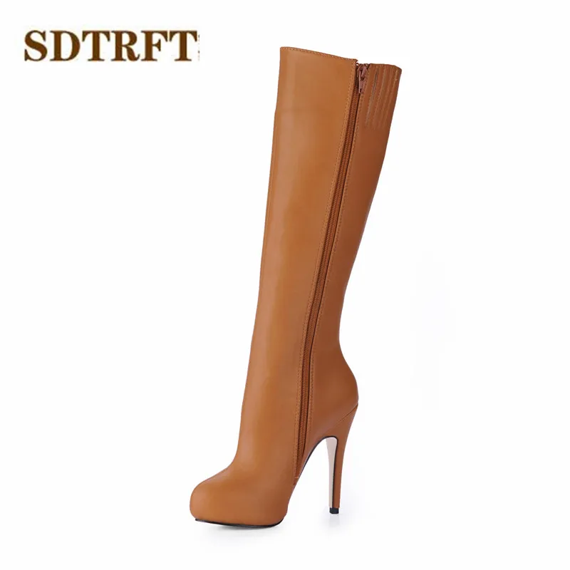 

SDTRFT Fashion botas mujer 11cm thin heels Knee-High boots Sexy shoes Woman Crossdresser Pointed Toe pumps Plus:35-43 Stiletto