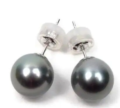 

free shipping >>>>noble jewelry gorgeous pair of 10-11mm tahitian black green pearl earring 14k