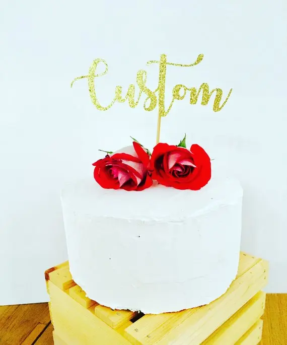 Custom Cake Topper Gold with Name and Date Personalized Birthday Cupcake Mr &amp Mrs Wedding Decoration | Дом и сад