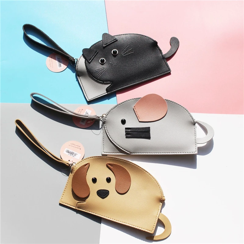 PACGOTH Mini Zipper Coin Purse PU Leather Korean Style Multifunctions Cell Phone Bags Kawaii Animal Prints Clutches Bag 1PC | Багаж и