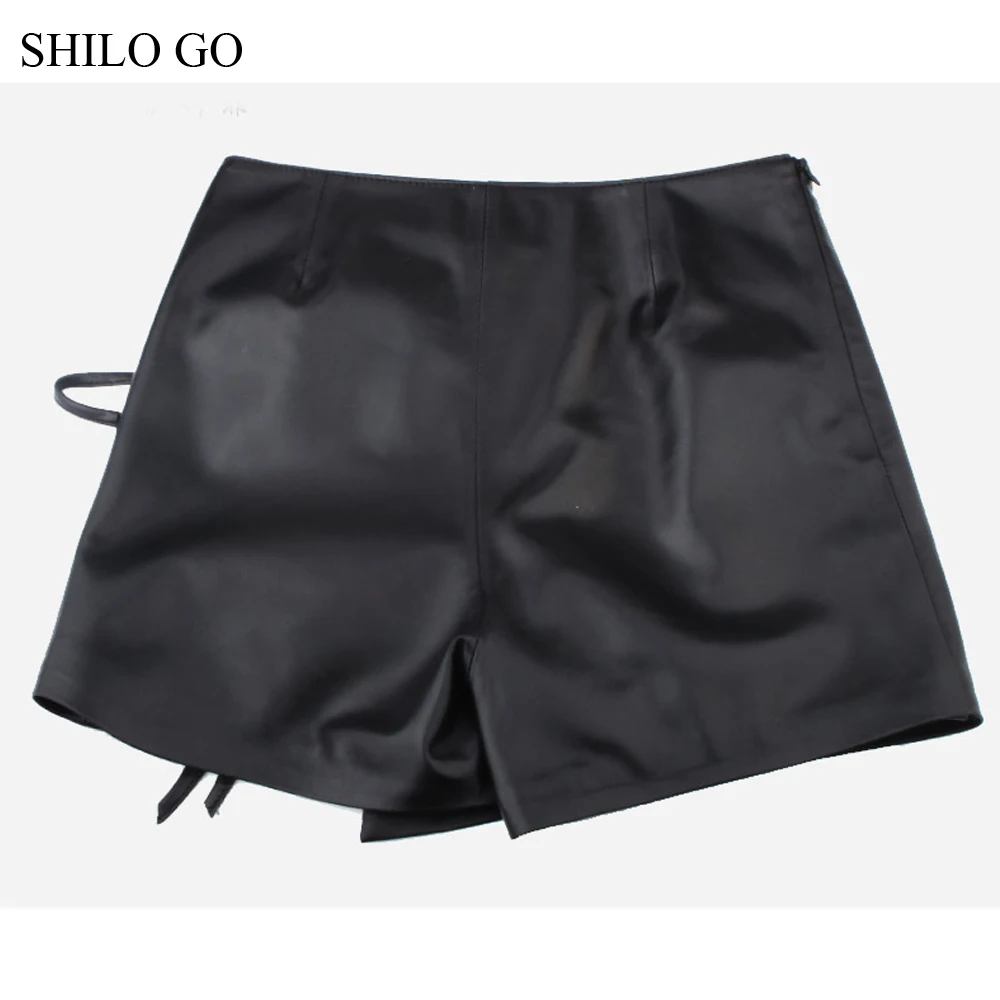 SHILO GO Leather Skirt Womens Autumn Fashion sheepskin genuine leather sexy adjustable high waist asymmetrical black skirt | Женская