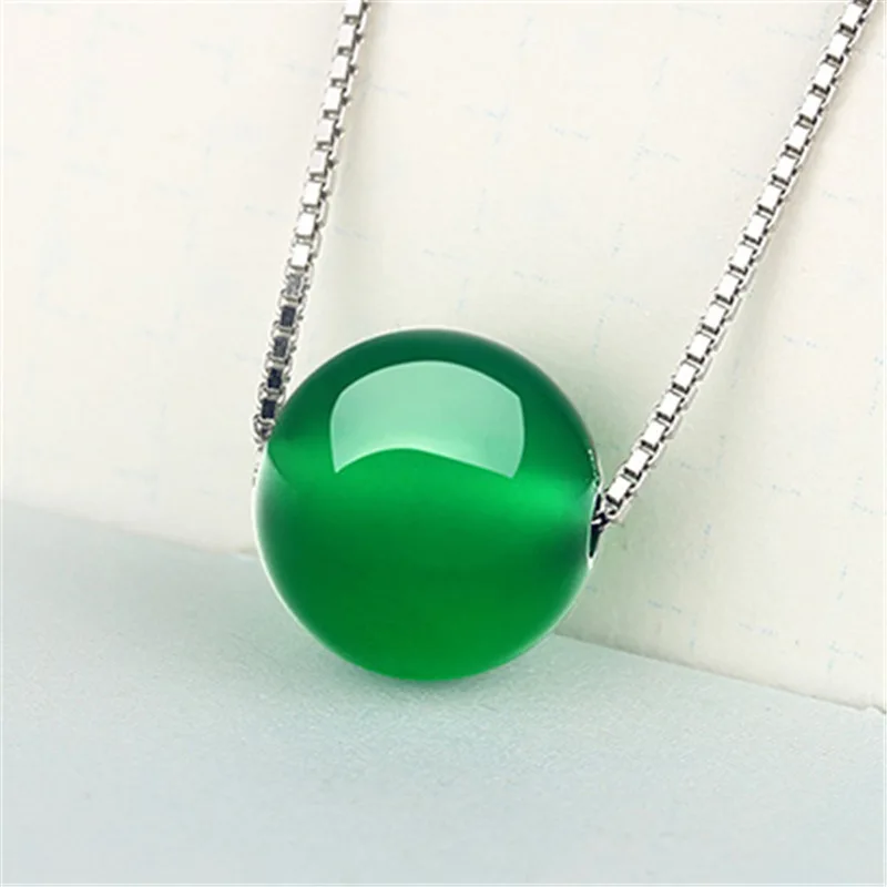 

fine jewelry Natural 925 Pure silver necklace chalcedony road transit jadeite clavicle chain bead pendant