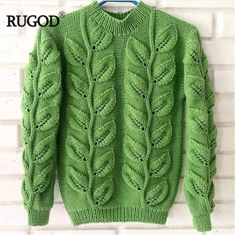 RUGOD 2020 Autumn Winter Warm Knitted Pullover Women Elegant Leaves Pattern Knitwear Sweater Female Coat Outwear | Женская одежда