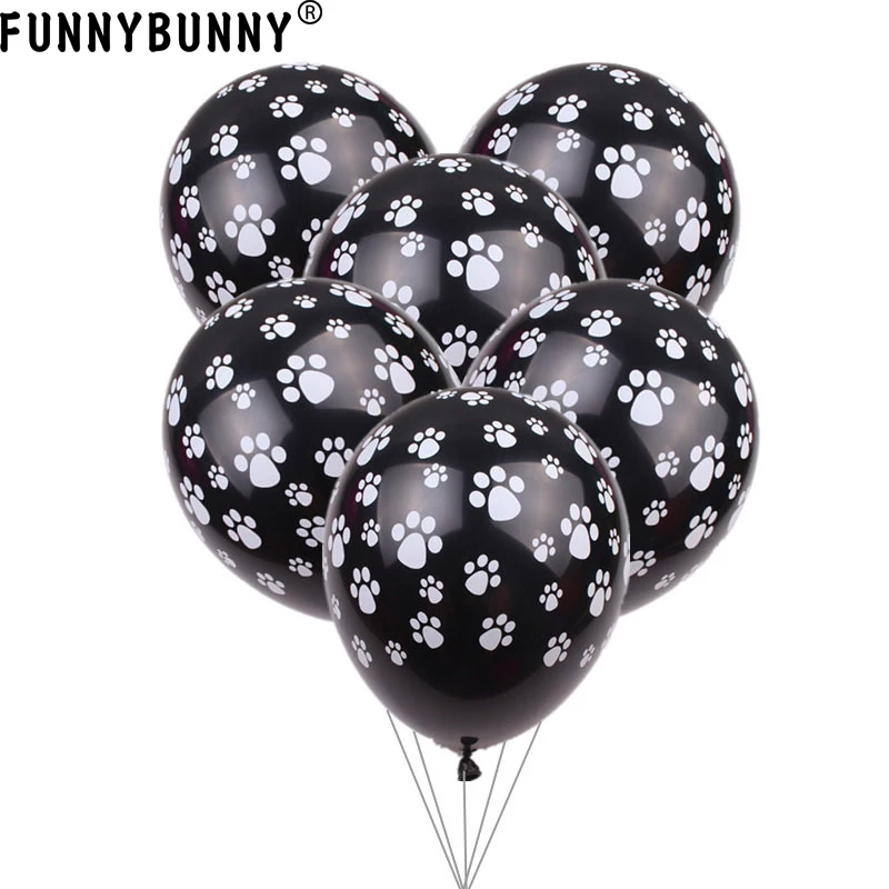 Круглые биоразлагаемые латексные воздушные шары FUNNYBUNNY Paw белые с черными