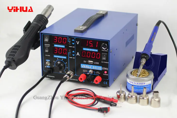 3 в 1 YIHUA 853D 2A с USB паяльная станция Сварка Термовоздушная паяльная станция 220V или 110V