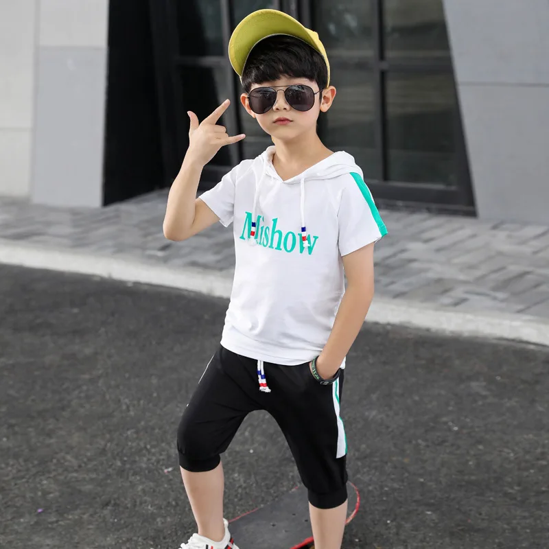 Летняя одежда для мальчиков спортивный костюм комплект модной повседневной