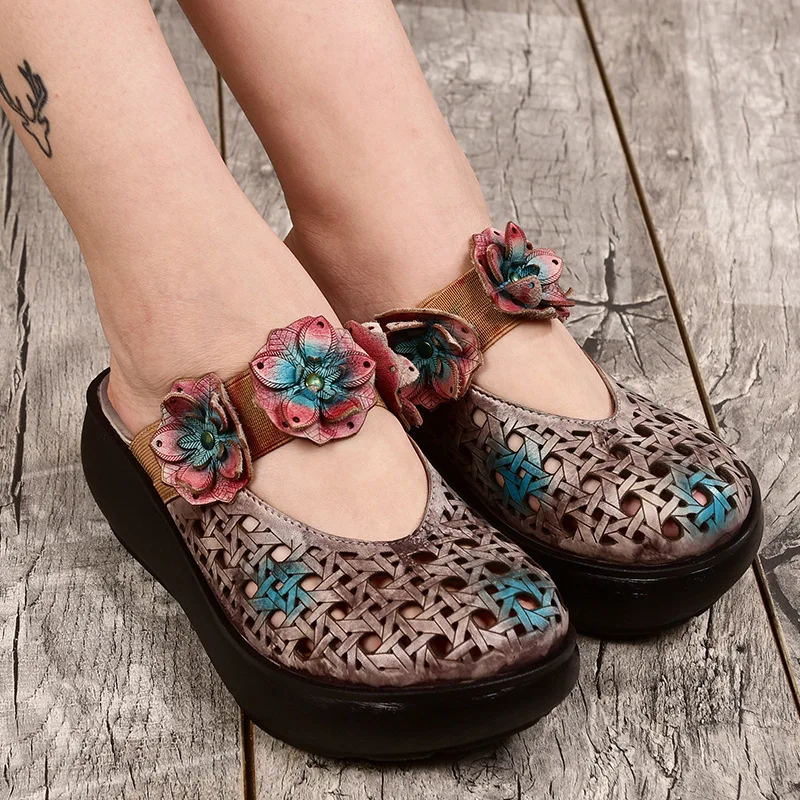 Женские шлепанцы с круглым носком GKTINOO летние туфли ручной работы в стиле ретро