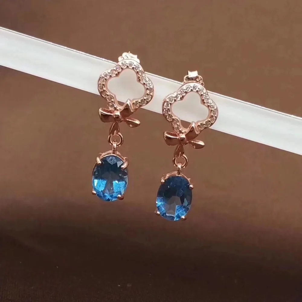 Верность естественно 6*8 мм голубой топаз s925 серебряные цветы серьги капли модные
