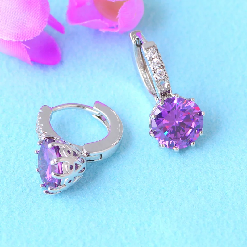 Женские серьги кольца с кристаллами элегантные фиолетовым цирконием|jewelry mean|jewelry