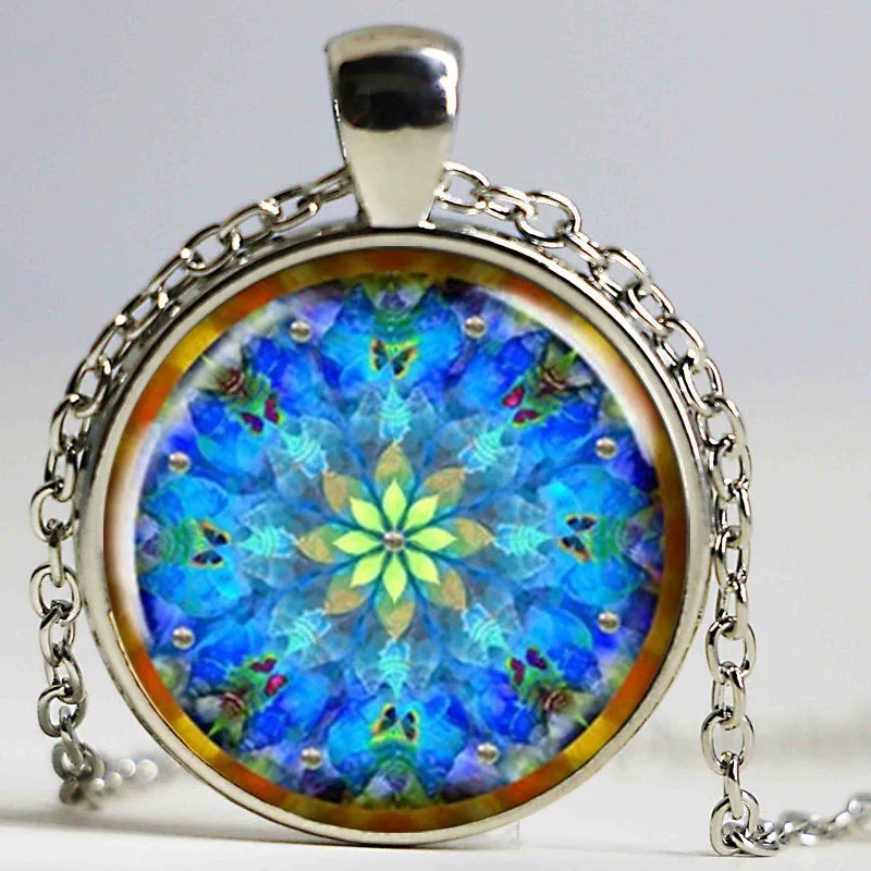 Винтажное ожерелье с подвеской снежинкой стеклянный кулон цветком и кабошоном