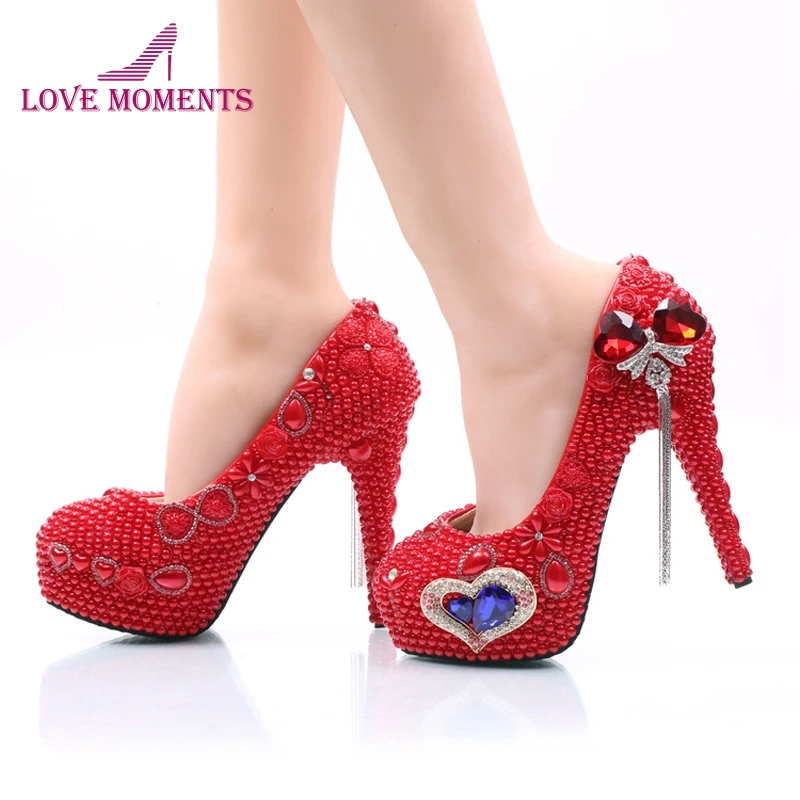 Туфли лодочки свадебные с красным жемчугом и синим кристаллом|wedding shoes|wedding shoes