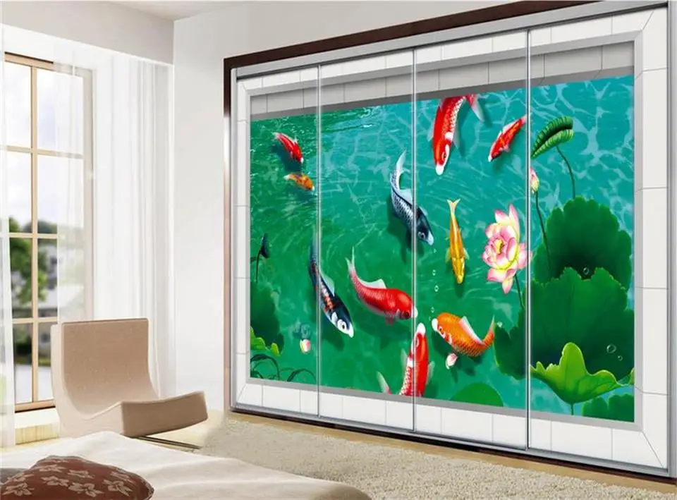 3d обои на заказ Фреска нетканые фото девять рыбок Лотос Ривер ТВ фон картина