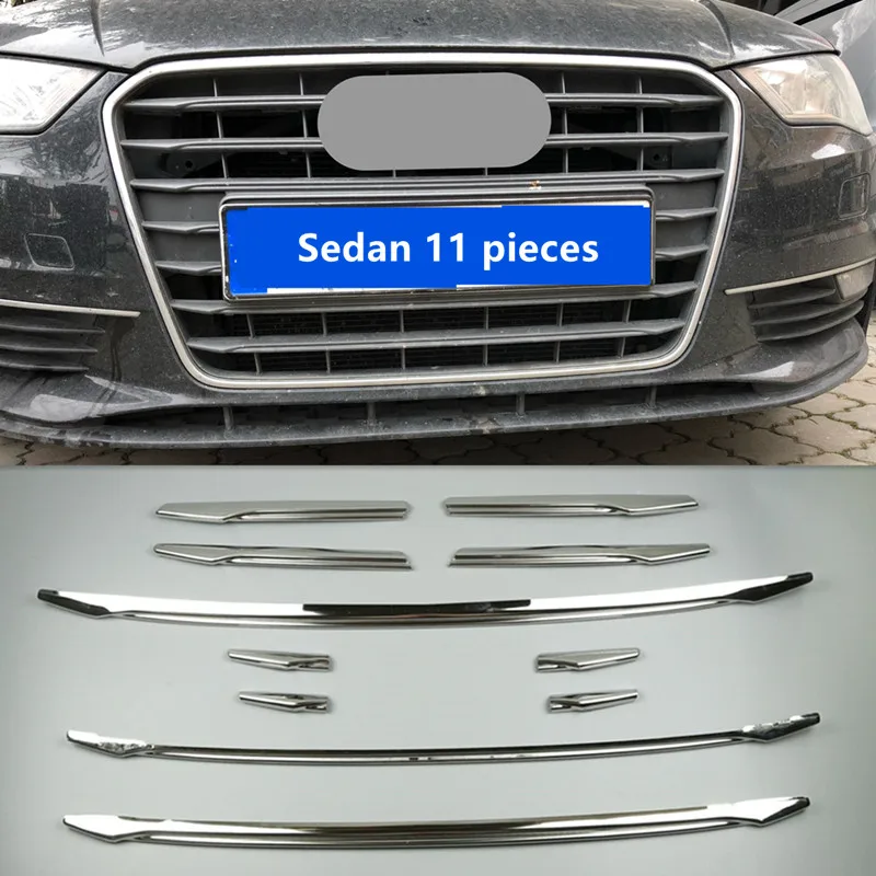 11 pieces Sedan Автомобиль спереди Центр решетка сетка декоративная крышка отделкой гриль из нержавеющей стали клейкие ленты для Audi A3 8 V 2013- наружный модинг - Цвет: 11 pieces Sedan