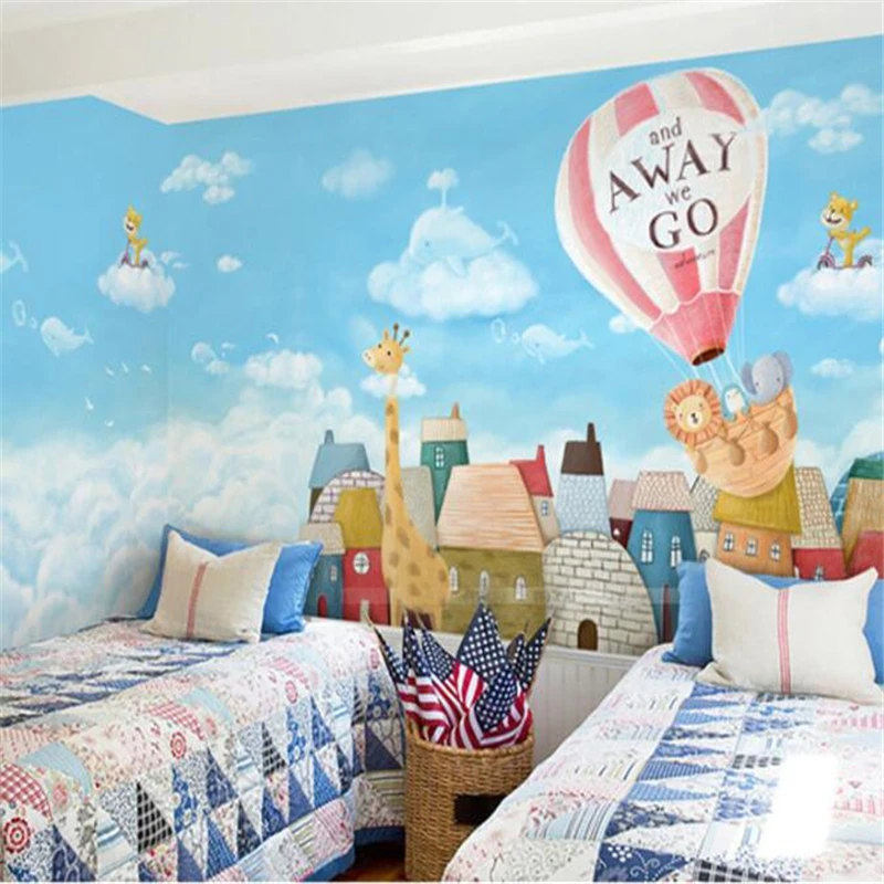 wellyu papel de parede Hand drawn cute dreamy children room cartoon background wall painting wallpaper | Обустройство дома