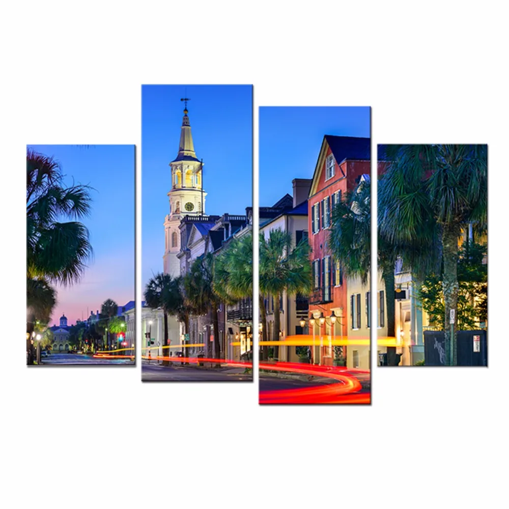 Городской пейзаж ночной уличный современные Жикле Холст принты современный