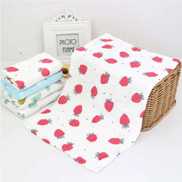 Strawberry 1 шт. васойоли красочные напечатанные отрыжки ткани 30*50 см Муслин Хлопок 6 слоев высокое качественный носовой платок мягкие детские полотенца - Цвет: Strawberry