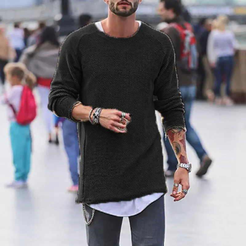 Moomphya Crew Neck Mens Slim Fit Pullover Long Sleeve O Knitted Sweater Tops Solid color hip hop streetwear men sweater | Мужская одежда