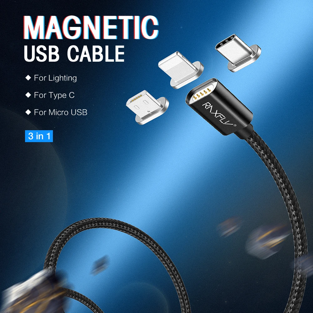 Магнитный кабель RAXFLY для iPhone X XS Max 2.4A быстрая зарядка магнитный USB зарядки Micro Type c
