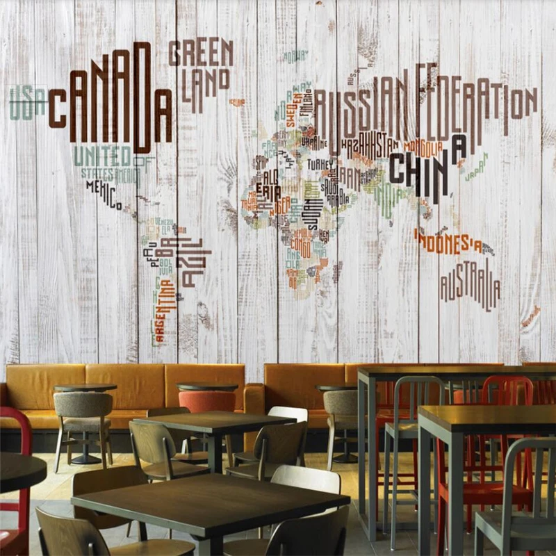 wellyu Retro Vintage English Letters World Map Wood Mural Wall Custom Large Green Wallpaper papel de parede para quarto | Обустройство
