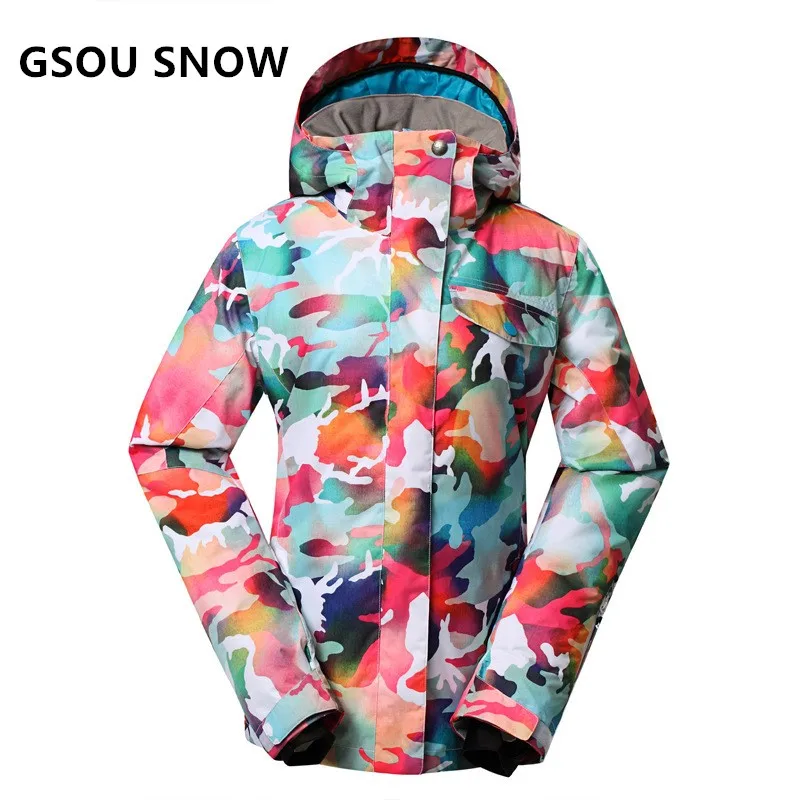 Женский лыжный костюм GSOU SNOW зимняя водонепроницаемая ветрозащитная куртка для