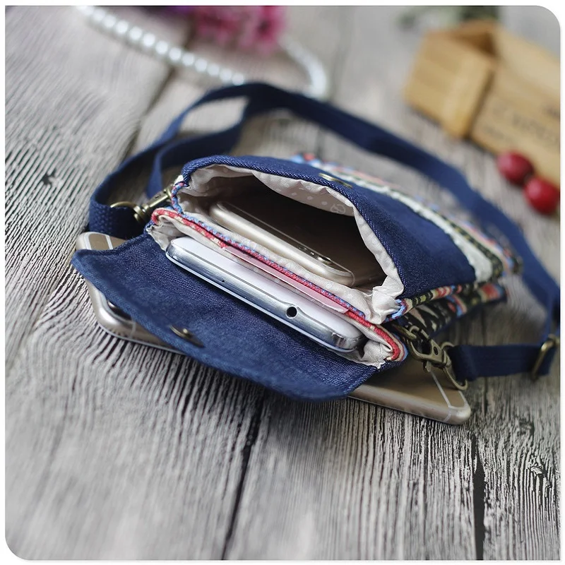 Джинсовые женские мини сумки Наплечные с цветочным рисунком в национальном