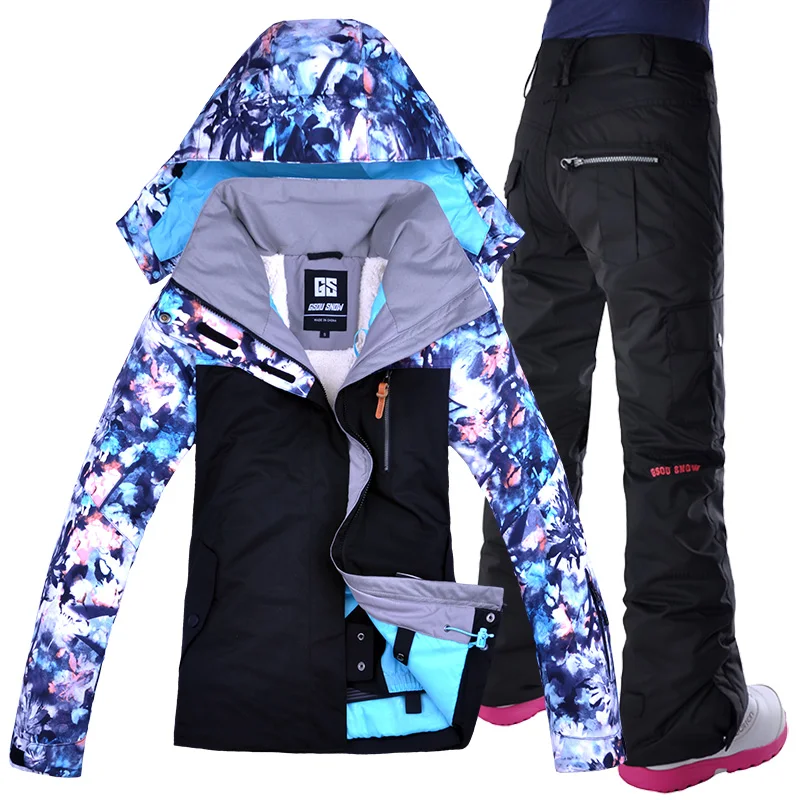 Женский лыжный костюм GSOU ветрозащитная теплая дышащая водонепроницаемая куртка