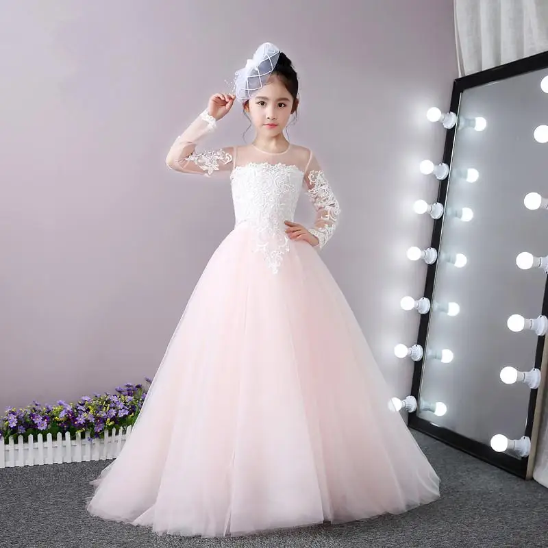 White Ivory Flower Girl Dresses Lace Long Sleeve With Small Train Prom Party communion Formal Occasion | Свадьбы и торжества