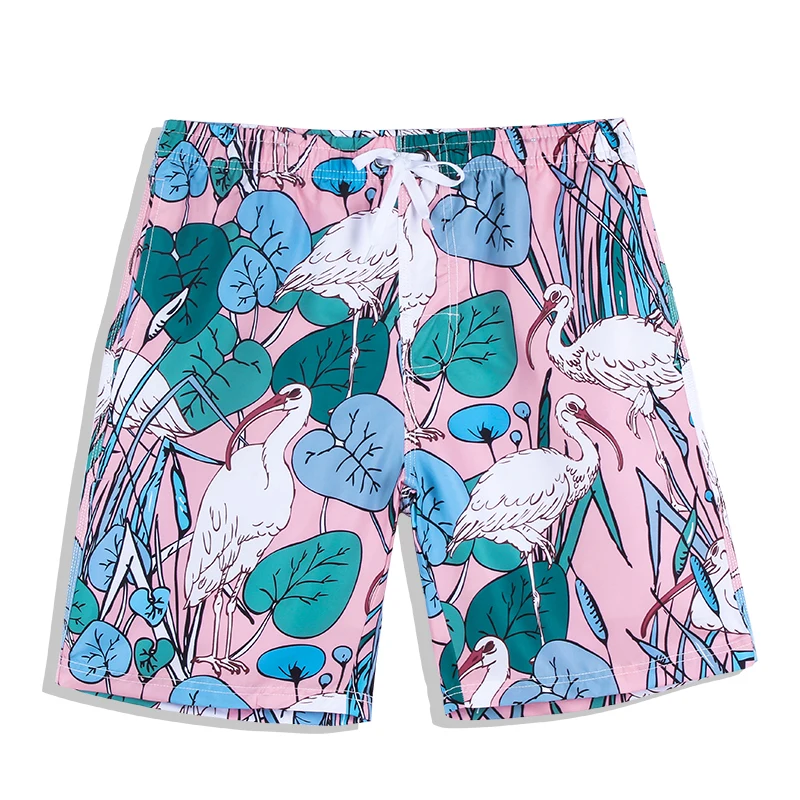 Летние розовые купальные шорты с принтом журавлей больших размеров купальный