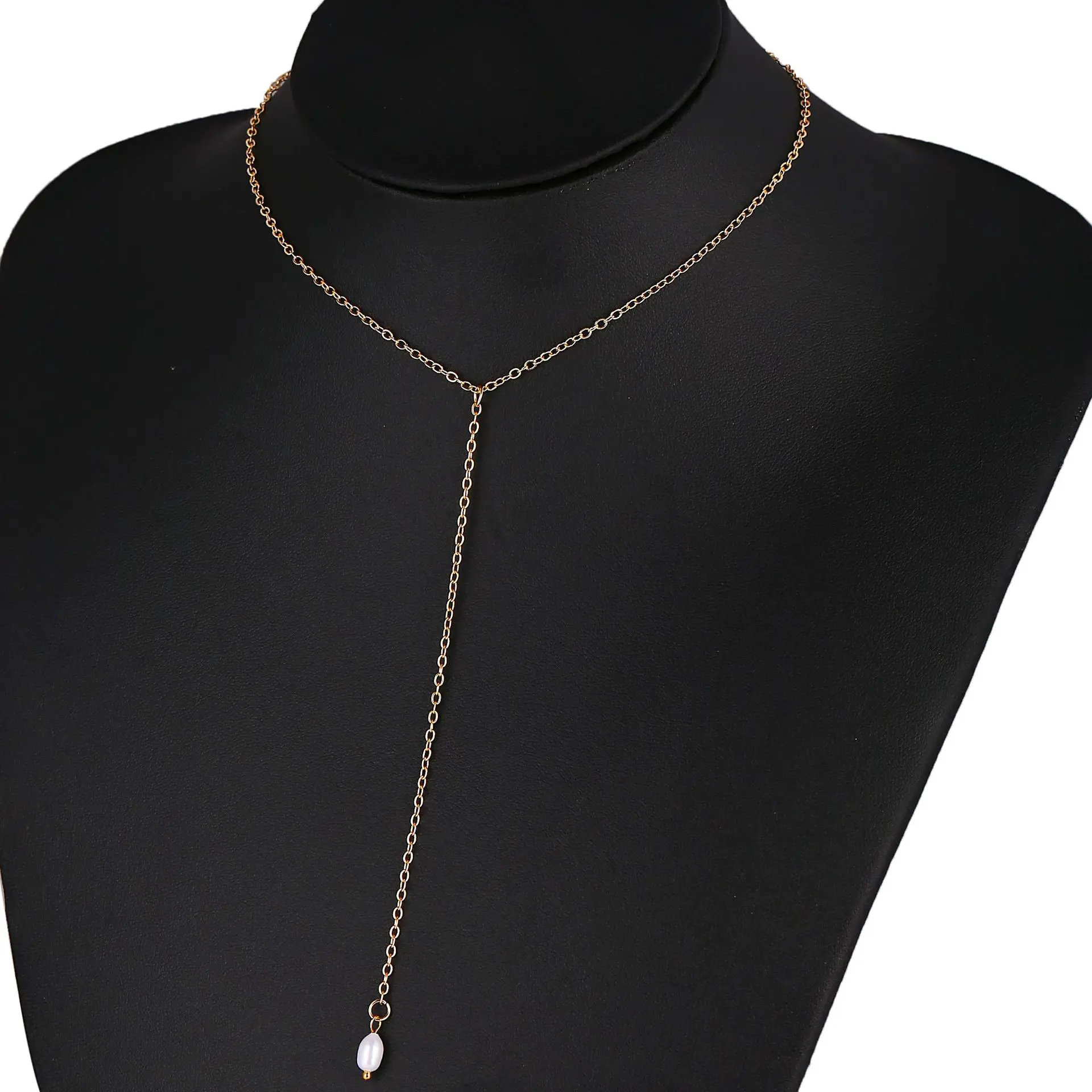 Женское ожерелье с подвеской из пресноводного жемчуга золотистая цепочка до