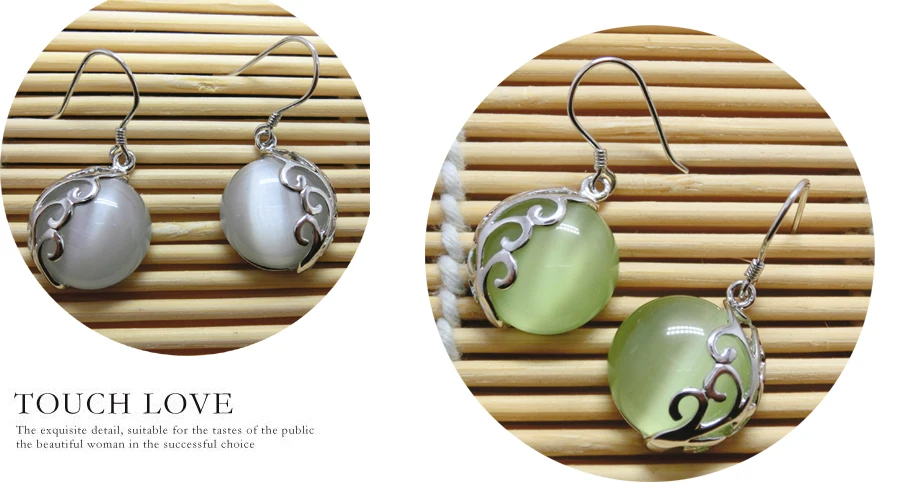 Серьги-подвески из настоящего серебра 925 пробы с зеленым опалом серебряные