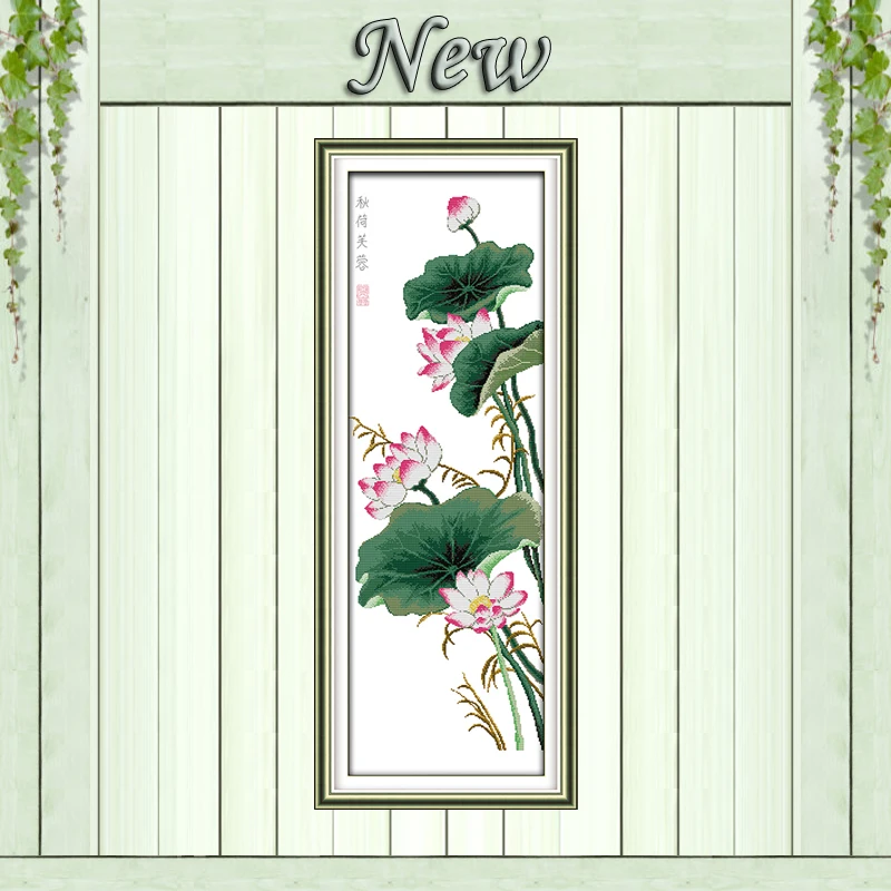 

Autumn lotus pond flower decor painting counted print on canvas DMC 14CT 11CT Chinese Cross Stitch Needlework Set Embroider kits