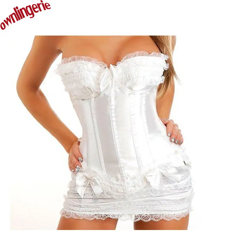 Женский атласный корсет s xxxxxxl готический с гофрированной юбкой и застежкой сбоку