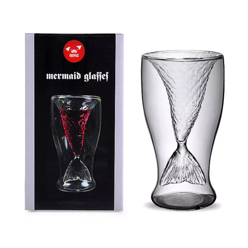 

2018 High quality Creative fairy tale Crystal Mermaid Shot Glass Vodka Wine Glasses Double Layers Beer Cup with factory price Fr