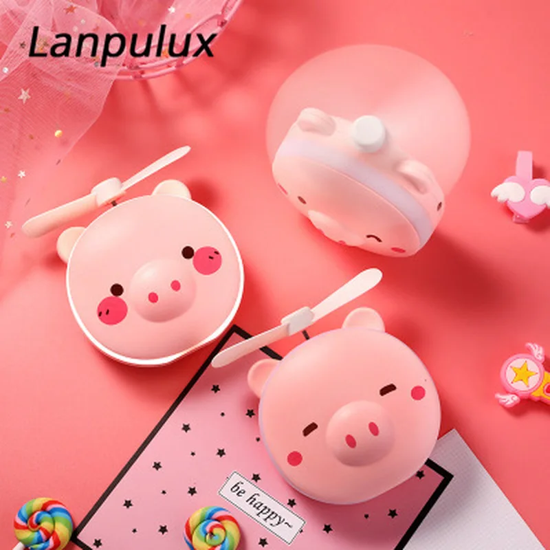 Lanpulux портативный вентилятор многофункциональное зеркало ночник свинья медведь