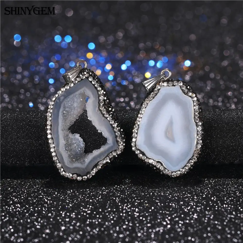 ShinyGem Большие размеры 35 50 мм Кулон Agates Druzy кулон вокруг кубический циркон