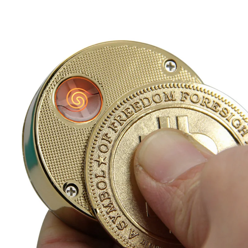 Новые горячие Биткоин Электронные USB зажигалки Металлическая резьба монета