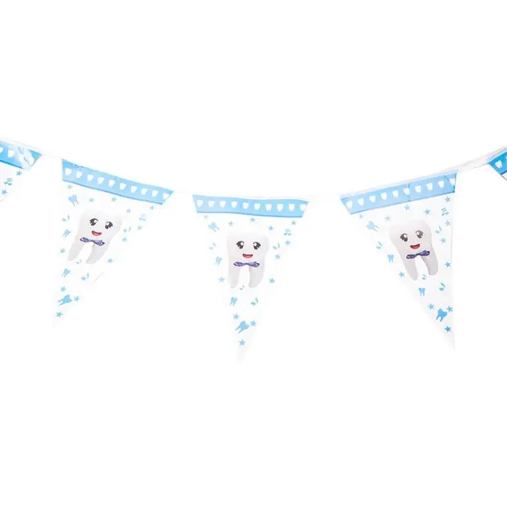 Banner1set Мультфильм зубы вечерние принадлежности бумажная посуда тарелка чашка для детского душа Свадебный декор для рождества, дня рождения - Цвет: Banner1set