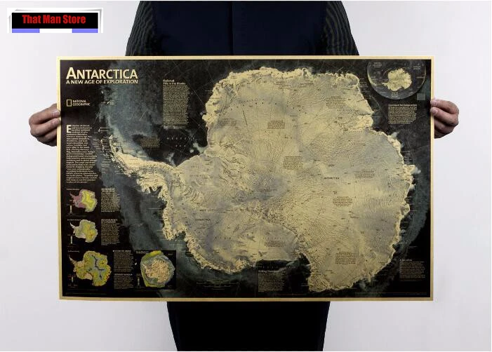 Украшенная кофейная балка Antarctica с спутниковой картой постер из крафт бумаги для